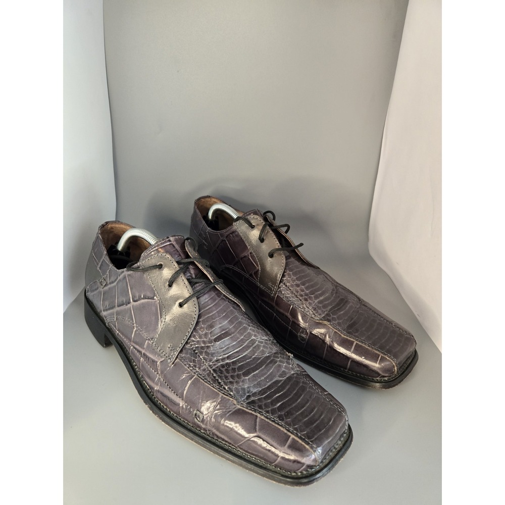 Stacy Adams Men 11.5 Genuine Snake Leather Square Toe Derby Dress Shoes Grey Bro